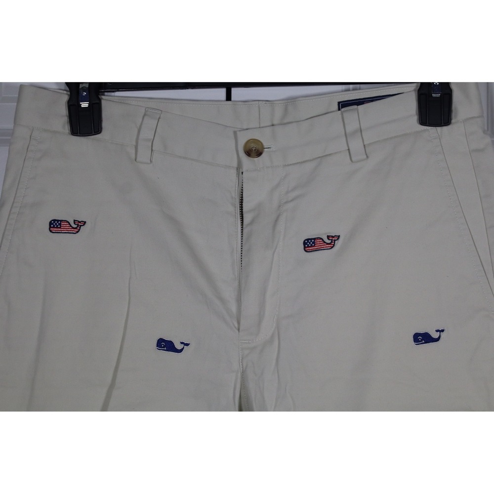 Vineyard Vines Mens Breaker Shorts Khaki Tan American Flag Whale Embroidered 31 - Picture 2 of 9